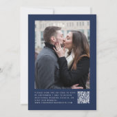Navy Blue Silver Glitzer Foto QR Code Hochzeit Einladung (Rückseite)