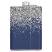 Navy Blue Silver Glitzer Girl Monogram Name Flachmann (Rückseite)