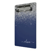 Navy Blue Silver Glitzer Girl Monogram Name Mini Klemmbrett (Gewinkelt2)