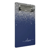 Navy Blue Silver Glitzer Girl Monogram Name Mini Klemmbrett (Schrägansicht)