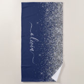 Navy Blue Silver Glitzer Girl Monogram Name Strandtuch (Vorderseite)