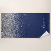 Navy Blue Silver Glitzer Girl Monogram Name Strandtuch (Vorderseite)
