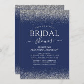 Navy Blue Silver Glitzer Girly Brautparty Einladung (Vorne/Hinten)