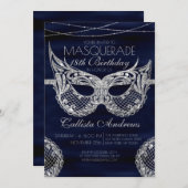 Navy Blue Silver Glitzer Lace Masquerade Geburtsta Einladung (Vorne/Hinten)