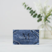 Navy Blue Silver Glitzer Marble Agate Monogram Visitenkarte (Stehend Vorderseite)
