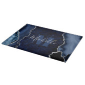 Navy Blue & Silver Glitzer Marbour Agate Monogram Schneidebrett (Ecke)