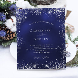 Navy Blue Silver Glitzer QR Hochzeit Einladung