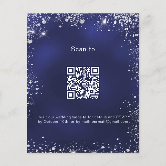 Navy Blue Silver Glitzer QR Hochzeit Einladung Flyer (Hinten)