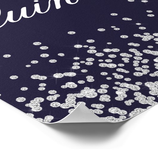 Navy Blue Silver Glitzer Quinceañera Willkommen Poster (Ecke)