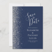 Navy Blue Silver Glitzer Save the Date Ankündigung (Vorderseite)