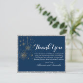 Navy Blue Silver Glitzer Snowflake Danke Karte (Stehend Vorderseite)