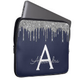 Navy Blue Silver Glitzer Sparkle Monogram Laptopschutzhülle (Vorne Rechts)