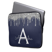 Navy Blue Silver Glitzer Sparkle Monogram Laptopschutzhülle (Vorderseite Links)