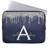 Navy Blue Silver Glitzer Sparkle Monogram Laptopschutzhülle (Vorderseite)