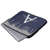 Navy Blue Silver Glitzer Sparkle Monogram Laptopschutzhülle (Vorne Knopf)