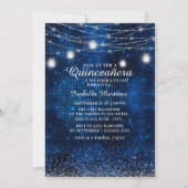 Navy Blue Silver Glitzer String Light Quinceañera Einladung (Vorderseite)