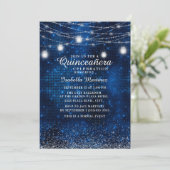 Navy Blue Silver Glitzer String Light Quinceañera Einladung (Stehend Vorderseite)