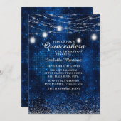 Navy Blue Silver Glitzer String Light Quinceañera Einladung (Vorne/Hinten)