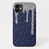 Navy Blue Silver Glitzer Tropfen Handgeschriebener Case-Mate iPhone Hülle (Rückseite)