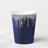 Navy Blue Silver Glitzer und Sparkle Monogram Pappbecher (Rückseite)