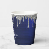 Navy Blue Silver Glitzer und Sparkle Monogram Pappbecher (Links)