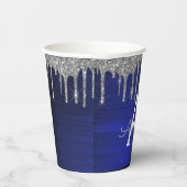 Navy Blue Silver Glitzer und Sparkle Monogram Pappbecher (Rechts)