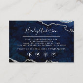 Navy Blue & Silver Glitzer Watercolor Gilded Agate Visitenkarte (Rückseite)