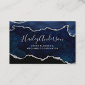 Navy Blue & Silver Glitzer Watercolor Gilded Agate Visitenkarte (Vorderseite)