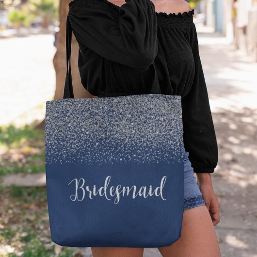 Navy Blue Silver Glitzer Wedding Bridesmaid Tasche
