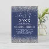 Navy Blue Silver Graduation Party Class of 2024 Einladung (Stehend Vorderseite)