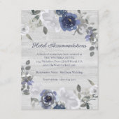 Navy Blue Silver Gray Floral Hotel Unterkünfte Begleitkarte (Vorderseite)