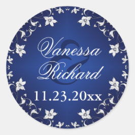 Navy Blue, Silver Gray Floral Wedding Sticker