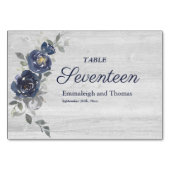 Navy Blue Silver Gray Floral Wedding Tischnummer (Rückseite)