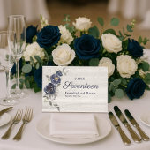 Navy Blue Silver Gray Floral Wedding Tischnummer