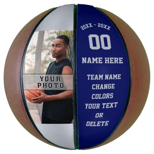 Navy Blue, Silver Gray, Personalisierte Basketball (Vertikal)