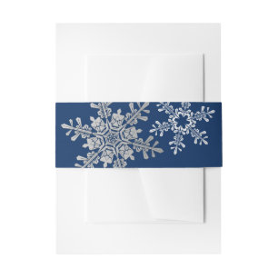 Navy Blue Silver Gray Snowflake Winter Wedding Einladungsbanderole