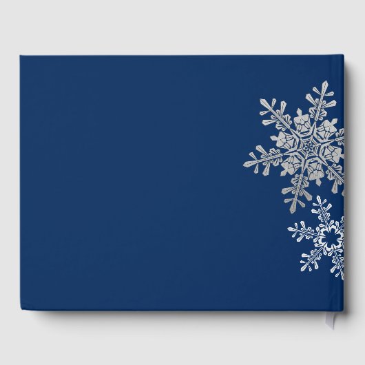 Navy Blue Silver Gray Snowflake Winter Wedding Gästebuch (Rückseite)