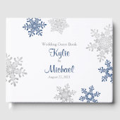 Navy Blue Silver Gray Snowflake Winter Wedding Gästebuch (Vorderseite)