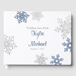 Navy Blue Silver Gray Snowflake Winter Wedding Gästebuch