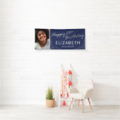 Navy Blue Silver Happy 21. Geburtstag Foto Banner (Insitu)