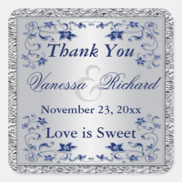Navy Blue Silver IMITATS Foil Gastgeschenk Hochzei Quadratischer Aufkleber