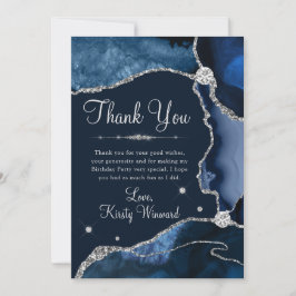 Navy Blue & Silver Imitats Glitzer Agate Birthday Dankeskarte