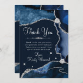 Navy Blue & Silver Imitats Glitzer Agate Quinceane Dankeskarte (Vorne/Hinten)