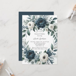 Navy Blue & Silver Ivory Blumenbrunch & Bubbly Einladung
