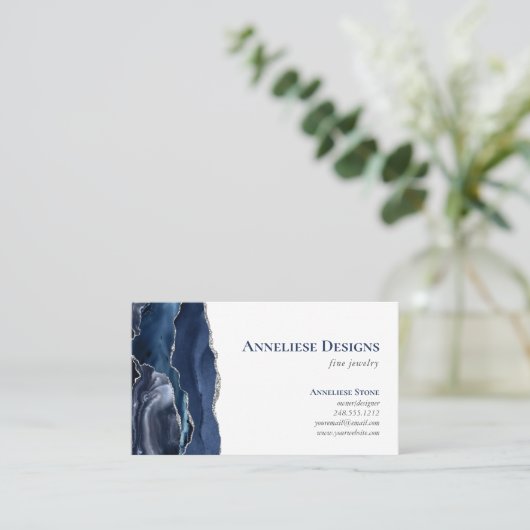 Navy Blue Silver Jewelry Designer Agate Geode Visitenkarte (Stehend Vorderseite)