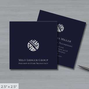 Navy Blue Silver Logo Quadratische Visitenkarte