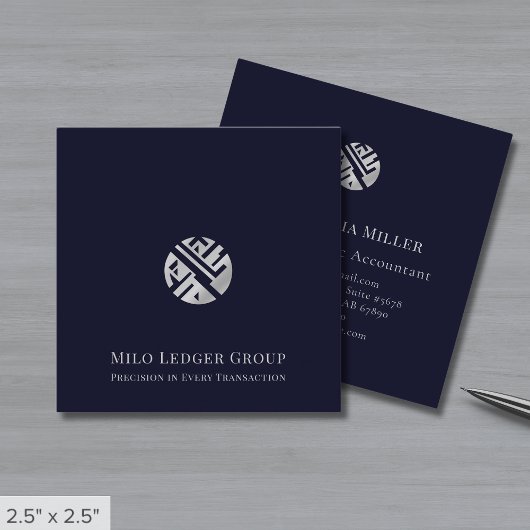 Navy Blue Silver Logo Quadratische Visitenkarte