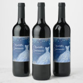 Navy Blue Silver Magical Winter Mis Quince Weinetikett (Flaschen)