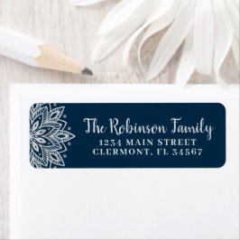 Navy Blue Silver Mandala Snowflake Label