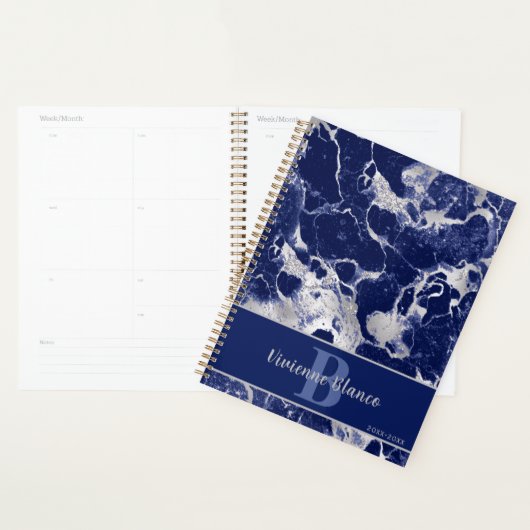 Navy Blue Silver Marble Abstrakter Glitzer Design Planer (Anzeige)
